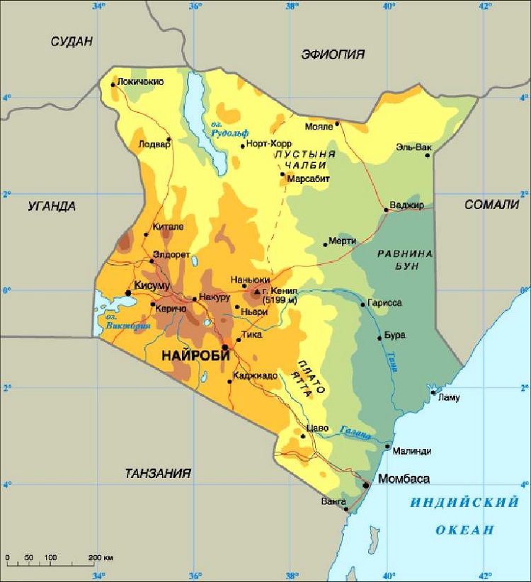 Физическая карта Кении